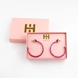 HooHoop Dark Pink Glitter 2 inch Acrylic Lightweight Earrings - NEW